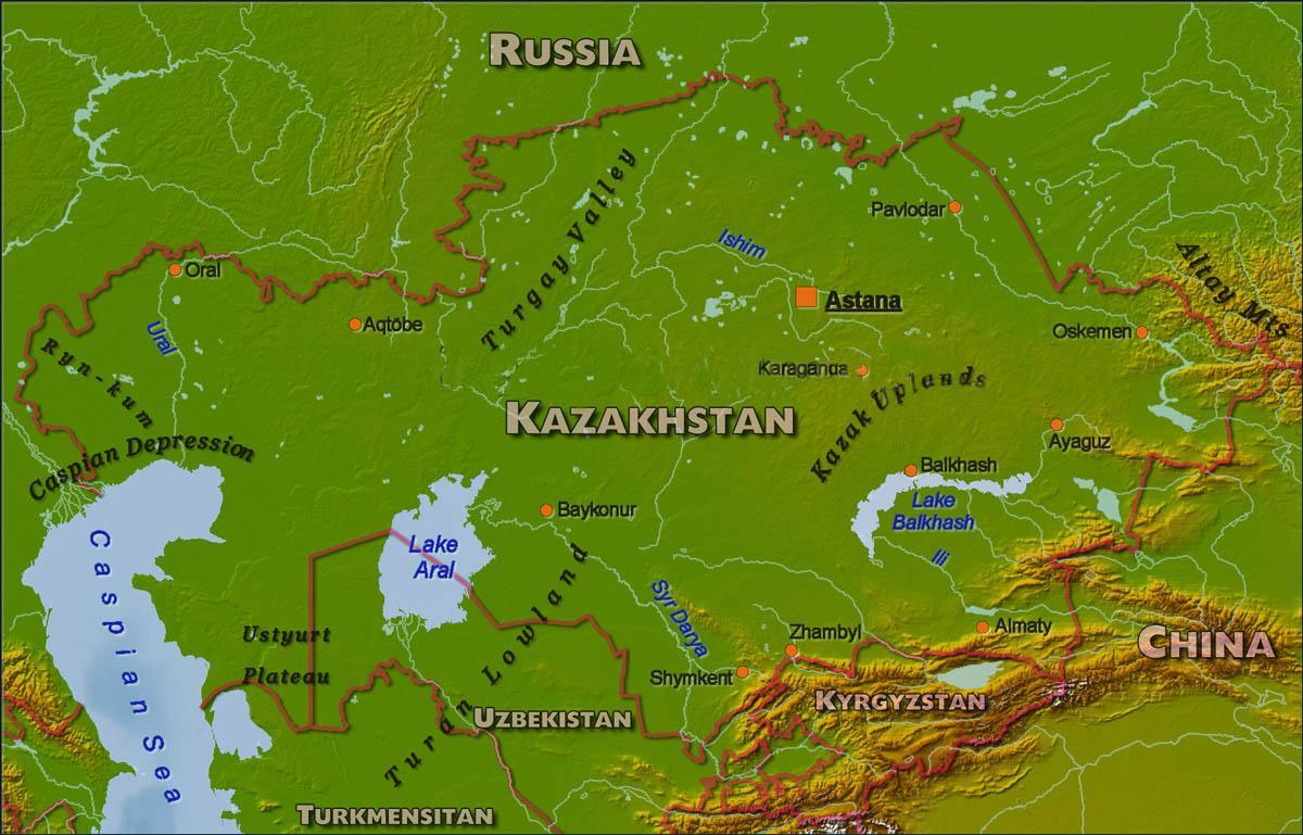 карта Казахстана физическая